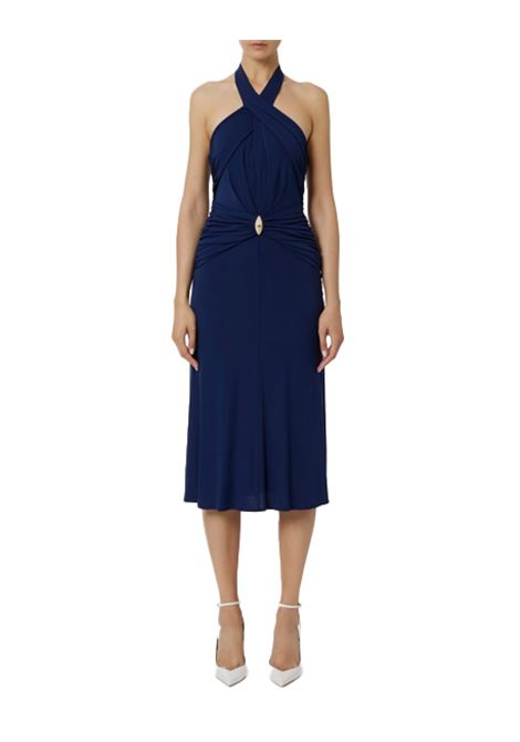 Abito Elisabetta Franchi donna AB71952E2 Blu viscosa scollo incrociato logo strass ELISABETTA FRANCHI | Abiti | AB71952E2DC8